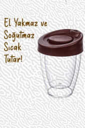 Yayke  Çift Cidarlı  Espresso Lungo Kahve Bardağı Kapaklı El Yakmaz Bardak - 2