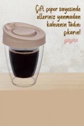 Yayke  Çift Cidarlı  Espresso Lungo Kahve Bardağı Kapaklı El Yakmaz Bardak - 3