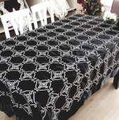 Finezza İncili İpek Saten kumaş Siyah Masa Örtüsü 150*200 cm - 815 - 1