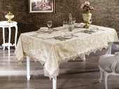 Finezza Pera Lüx  Dantelli Kadife Kumaş Bej Masa Örtüsü 160x220 cm - 932 - 1