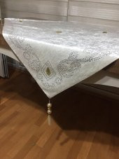 Finezza Elaina Kadife Kristal Taş Baskılı Kumaş Krem Salon Takımı 4 Parça - 784 - 5