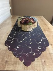 Finezza Sarmaşık Nakışlı Bordo Saten Runner 40x140 cm - 760 thumbnail 3