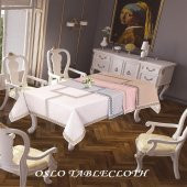 Finezza Oslo Lüx Jakar Bordürlü Keten Kumaş Krem Masa Örtüsü 160x230 cm - 602 - 1