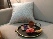 Finezza Melisa Damask Baskılı Duck Kumaş Gümüş Kırlent 45*45 cm  - 525 - 3