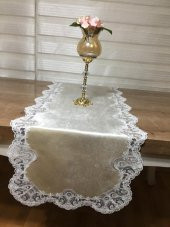 Finezza Akasya Kadife Güpürlü Krem Runner 40*110 cm - 555 thumbnail 1