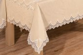 Finezza Carmen Bambu Poly. Güpürlü Bej Masa Örtüsü 170x240cm Runner 2 Prç. - 425 - 2