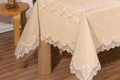Finezza Carmen Bambu Poly. Güpürlü Bej Masa Örtüsü 170x240cm Runner 2 Prç. - 425 - 3