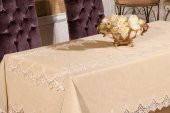 Finezza Carmen Bambu Poly. Güpürlü Bej Masa Örtüsü 170x240cm Runner 2 Prç. - 425 - 4