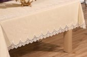 Finezza Carmen Bambu Poly. Güpürlü Bej Masa Örtüsü 170x240cm Runner 2 Prç. - 425 - 6