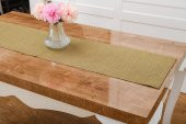 Finezza Linen Baskılı Pamuk/Keten Haki Runner 40*140 cm - 948 - 2