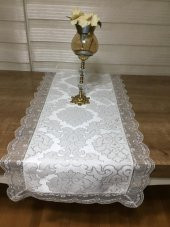 Finezza Beste Güpürlü & Damask Jakar Simli Kumaş Krem Runner 140 cm - 494 - 1