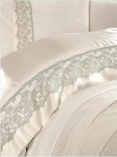 Finezza Beatrice Şönil Kumaş Kreme Mint Bantlı Çift Kş.Yatak Örtüsü 3 Prç. - 473 - 4