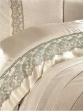 Finezza Beatrice Şönil Kumaş Kreme Mint Bantlı Çift Kş.Yatak Örtüsü 3 Prç. - 473 - 5