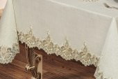Finezza Cennet Dantelli Keten Bej Sofra Takımı 8 kişilik 160x230cm 17 Prç.- 172 - 3