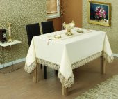 Finezza Lydia Güpürlü Krep Kumaş Krem/Bej Masa Örtüsü 170x230 cm - 863 - 1