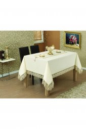 Finezza Lydia Güpürlü Krep Kumaş Krem/Bej Masa Örtüsü 170x230 cm - 863 - 2