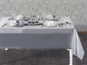 Finezza Kristal Monoray Kumaş Gri Sofra Takımı 8 Kişilik 160x220 cm 17Prç. - 727 - 2