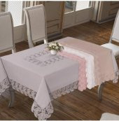 Finezza Narin Lüx Dantelli Keten Kumaş Gri Masa Örtüsü 160x230 cm - 324 - 1