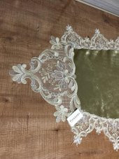 Finezza Bloom Kadife Kumaş Güpürlü Haki Runner 45*150 cm - 645 - 3