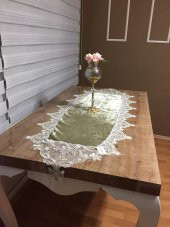 Finezza Bloom Kadife Kumaş Güpürlü Haki Runner 45*150 cm - 645 - 4