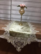 Finezza Bloom Kadife Kumaş Güpürlü Haki Runner 45*150 cm - 645 - 5