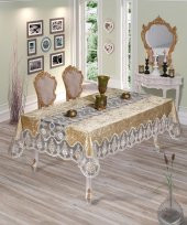 Finezza Çağla Lüx  Dantelli Kadife Kumaş Bej Masa Örtüsü 160x220 cm - 100 thumbnail 1