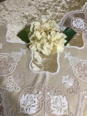 Finezza Çağla Lüx  Dantelli Kadife Kumaş Bej Masa Örtüsü 160x220 cm - 100 thumbnail 3