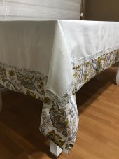 Finezza Garden Baskılı Pamuk Kumaş Krem Çiçek Bantlı Masa örtüsü 160x230 cm - 70 - 5