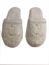 Finezza Bride Pamuk İncili Aplikeli  Krem Havlu Terlik 38-40 numara - 63 - 1