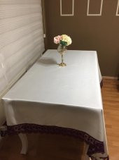 Finezza Seramoni Güpürlü Monoray Kumaş Krem/Mor Masa Örtüsü 170x230 cm - 874 - 1