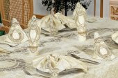 Finezza Fulya Dantelli Kadife Krem Sofra Takımı 8 kşl. 160x230cm 17 Prç. - 170 - 6