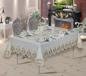 Finezza Buket Dantelli Keten Gri Sofra Takımı 8 kişilik 160x230cm 17 Prç. - 173 - 1