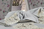 Finezza Buket Dantelli Keten Gri Sofra Takımı 8 kişilik 160x230cm 17 Prç. - 173 - 4
