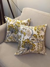 Finezza Gardens Çiçek Baskılı Pamuk Kumaş Krem Yeşil Kırlent 45x45cm 2.li  - 812 - 2