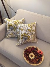 Finezza Gardens Çiçek Baskılı Pamuk Kumaş Krem Yeşil Kırlent 45x45cm 2.li  - 812 - 3