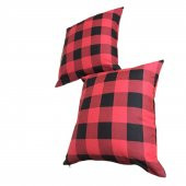 Finezza Petit Ekose Poly Pamuk Kumaş Kırmızı Siyah Kırlent 45x45 cm İkili  - 795 - 1