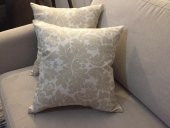 Finezza Keten Yaprak Baskılı Pamuklu Kumaş Krem/Bej Kırlent 45*45 cm İkili - 786 - 2
