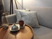 Finezza Keten Yaprak Baskılı Pamuklu Kumaş Krem/Bej Kırlent 45*45 cm İkili - 786 - 3