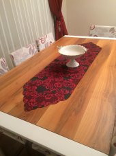 Finezza Mihrimah Şal Desen Jakar Kumaş Lazer Kesim Kırmızı Runner 140 cm - 677 - 1
