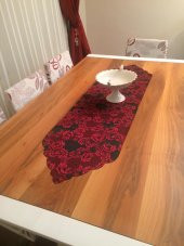 Finezza Mihrimah Şal Desen Jakar Kumaş Lazer Kesim Kırmızı Runner 140 cm - 677 - 3
