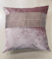 Finezza Hale Şerit Taşlı  Kadife Kumaş Pudra Kırlent 45*45 cm İkili - 21 - 2