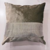 Finezza Hale Şerit Taşlı  Kadife Kumaş Haki Kırlent 45*45 cm İkili - 20 - 2
