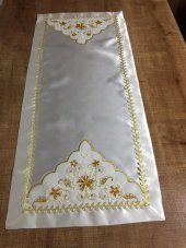 Finezza El işlemesi Boncuklu Saten Kumaş Beyaz Gold Gelin Bohçası 90x90 cm - 515 - 2