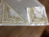 Finezza El işlemesi Boncuklu Saten Kumaş Beyaz Gold Gelin Bohçası 90x90 cm - 515 - 3