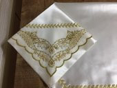 Finezza El işlemesi Boncuklu Saten Kumaş Beyaz Gold Gelin Bohçası 90x90 cm - 515 - 6