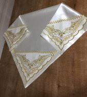 Finezza El işlemesi Boncuklu Saten Kumaş Beyaz Gold Gelin Bohçası 90x90 cm - 515 - 8