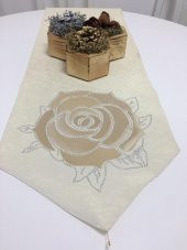 Finezza Runnervelvet Taşlı ve Gül Baskılı Kadife Kreme Bej Runner 40x160cm - 392 thumbnail 1