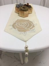 Finezza Runnervelvet Taşlı ve Gül Baskılı Kadife Kreme Bej Runner 40x160cm - 392 thumbnail 2