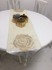 Finezza Runnervelvet Taşlı ve Gül Baskılı Kadife Kreme Bej Runner 40x160cm - 392 thumbnail 3