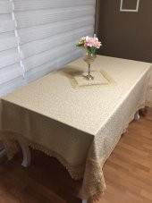 Finezza Duygu Jakar Kumaş Güpürlü Bej Masa örtüsü 160*220 cm - 107 - 1